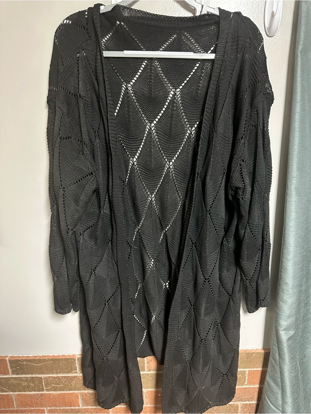 SHEIN Black Open-Weave Diamond Pattern Cardigan